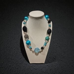 Elegant Blue and Black Beaded Necklace
